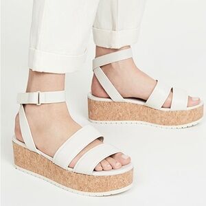 Vince Jet Cork Platform White Leather Ankle Strap Summer Resortwear Sandals 9.5M